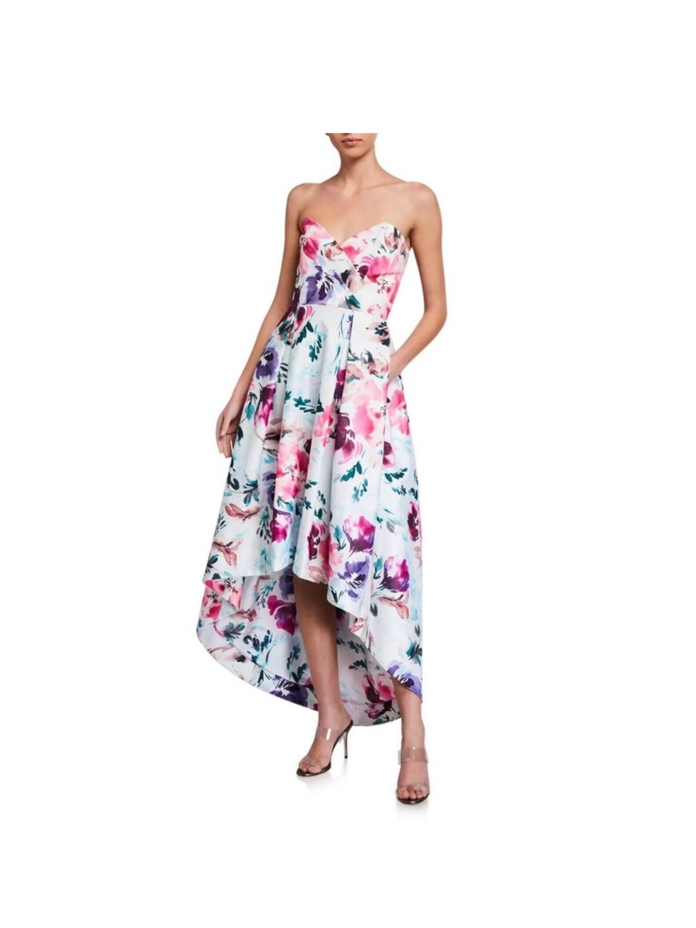 Parker Black - Strapless Floral High-Low Dress